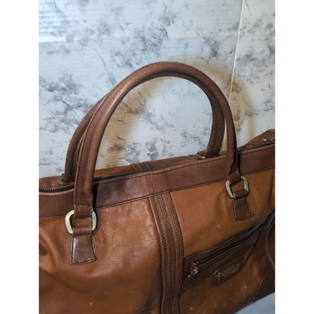 Vintage LAND Brand Brown Leather Duffel Overnight Briefcase Bag 18